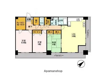 オーシャンビュー壱番館(3LDK/8階)の間取り写真