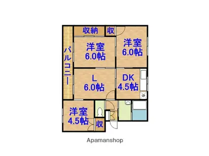 東郷マンション(3LDK/2階)の間取り写真