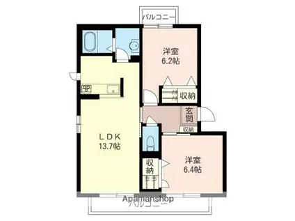 ヴィライーストB(2LDK/3階)の間取り写真