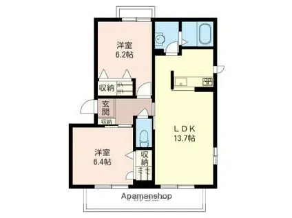 ヴィライーストB(2LDK/2階)の間取り写真