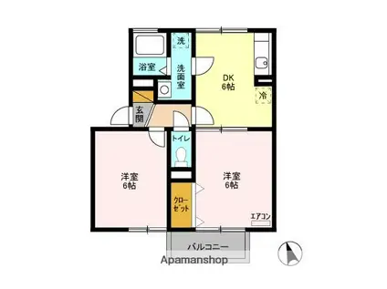 オークヒルズ(2DK/1階)の間取り写真