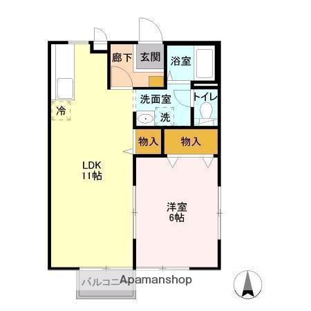 グリーンヒルズH棟(1LDK/2階)の間取り写真