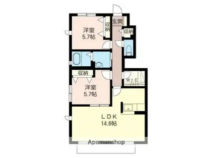 グランドールE(2LDK/1階)の間取り写真