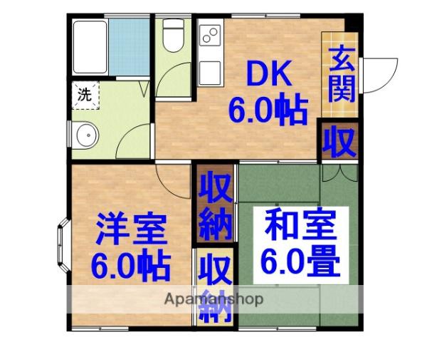 内房線 五井駅 徒歩5分 2階建 築33年(2DK/1階)の間取り写真