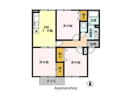 パセオみずほ台ⅡB(3DK/1階)の間取り写真