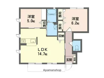 グランドールD(2LDK/1階)の間取り写真