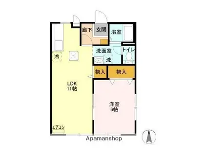 グリーンヒルズI棟(1LDK/1階)の間取り写真