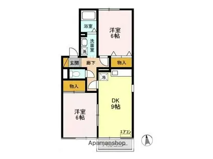 クレールシャンブルA(2DK/1階)の間取り写真