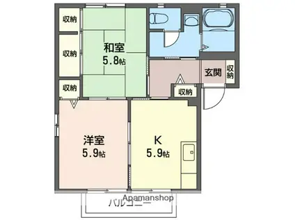 ウェルコートC(2K/2階)の間取り写真