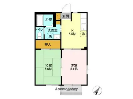 ソレイユ若葉 B棟(2K/2階)の間取り写真