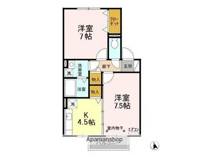 おゆみ野ドリームマウンテンB(2K/2階)の間取り写真