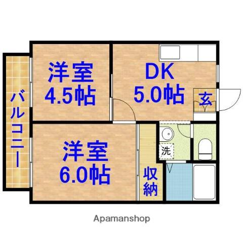ギオンハイツ(2DK/1階)の間取り写真