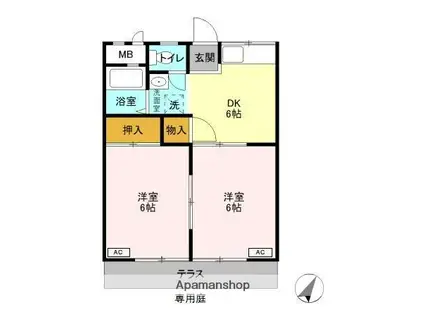 シティウィングA(2DK/1階)の間取り写真