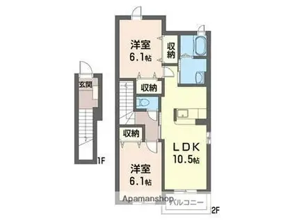 アクアリード B(2LDK/2階)の間取り写真