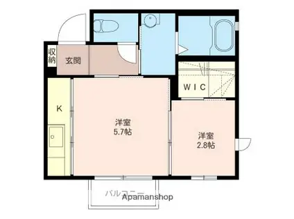 ルシェルクレールF(1DK/1階)の間取り写真