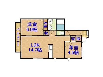 ルシェルクレールA(2LDK/1階)の間取り写真