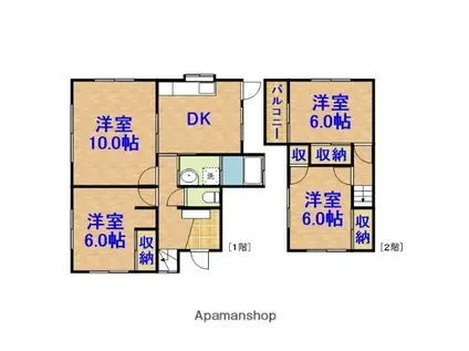 内房線 五井駅 バス乗車時間：17分 西広バス停で下車 徒歩4分 2階建 築43年(4DK)の間取り写真