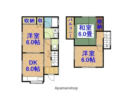 内房線 五井駅 バス乗車時間:15分 山田橋1丁目バス停で下車 徒歩1分 2階建 築37年(3DK)の間取り写真