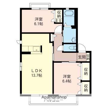 グランドールC(2LDK/2階)の間取り写真