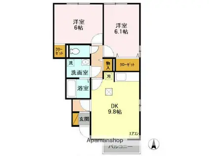 ラプランタンB(2DK/1階)の間取り写真