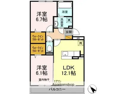 コモンシティハイツI(2LDK/2階)の間取り写真