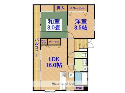 ポポロビル(2LDK/3階)の間取り写真