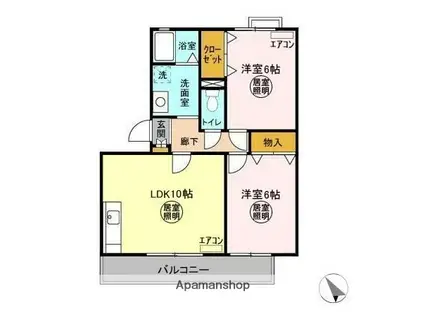 フォレストヒルズD(2LDK/2階)の間取り写真