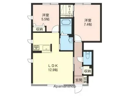 ウレイラA(2LDK/1階)の間取り写真