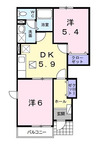 アヴニールⅧ(2DK/1階)の間取り写真