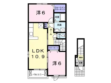 ベルプロムナードⅣ(2LDK/2階)の間取り写真