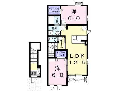 フォワイエ2(2LDK/2階)の間取り写真