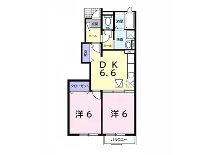 ジャック パレスB(2DK/1階)の間取り写真