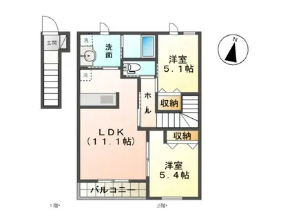 CALME BONHEUR1(2LDK/2階)の間取り写真