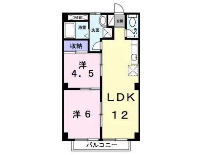 ハイネスヤワラ(2LDK/2階)の間取り写真