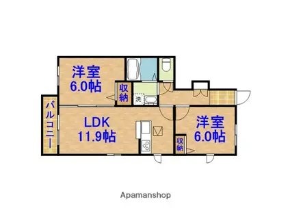 オアシスB棟(2LDK/1階)の間取り写真