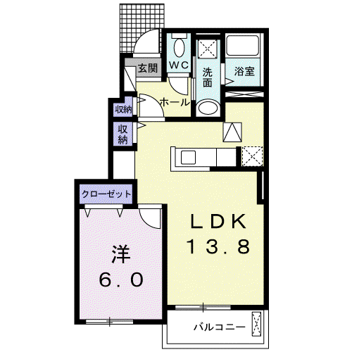 グレイスガーデンD(1LDK/1階)の間取り写真