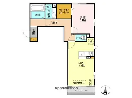 LA CRECE W棟(1LDK/2階)の間取り写真