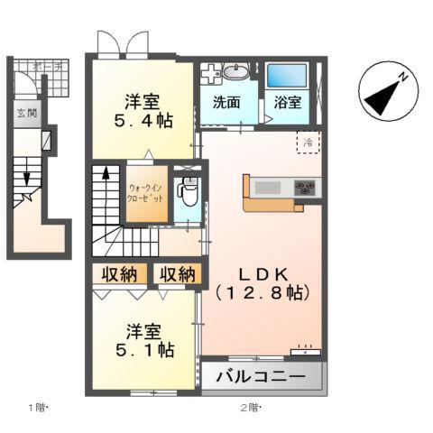 グランディール Ⅰ(2LDK/2階)の間取り写真