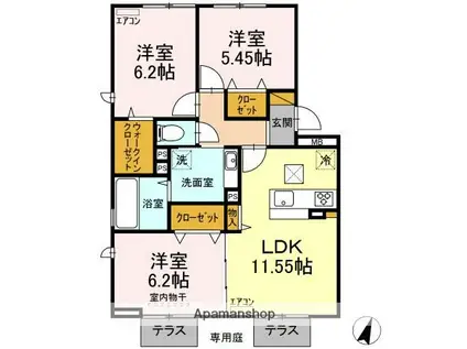 サンクレールB(3LDK/1階)の間取り写真