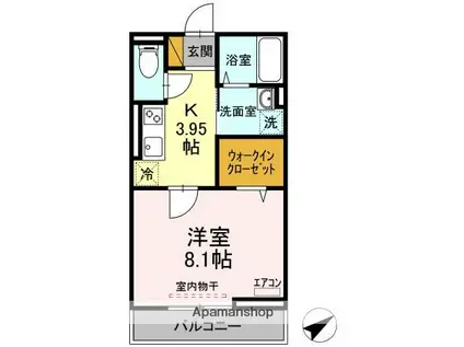 エスペランサ八幡宿(1K/3階)の間取り写真