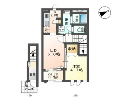 ツー・ヒル・ライブ(1LDK/2階)の間取り写真