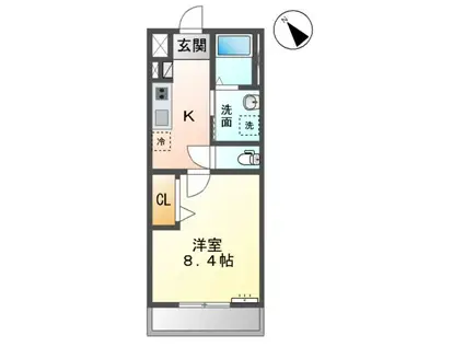 タスカーターソルテⅢ(1K/2階)の間取り写真