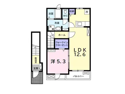 ヒカルサ市原姉ヶ崎ノース(1LDK/2階)の間取り写真