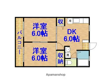 エヴァーグリーン(2DK/1階)の間取り写真