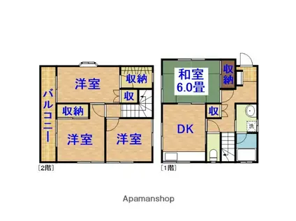 内房線 五井駅 バス乗車時間:16分 南国分寺台三丁目バス停で下車 徒歩6分 2階建 築31年(4DK)の間取り写真