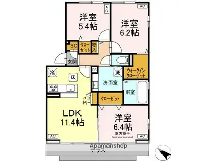 シャイングレイス(3LDK/1階)の間取り写真
