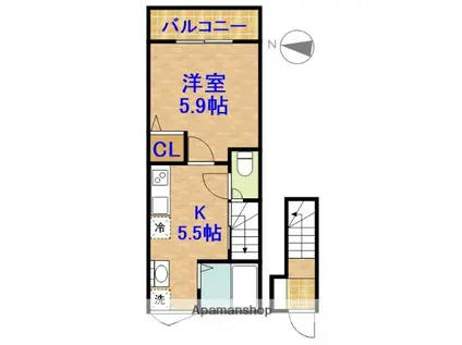パステール・グランおゆみ野(1K/2階)の間取り写真