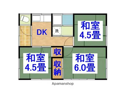 内房線 八幡宿駅 バス乗車時間:8分 白金町1丁目バス停で下車 徒歩11分 1階建 築42年(3DK)の間取り写真