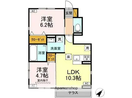 カネトヒル(2LDK/1階)の間取り写真