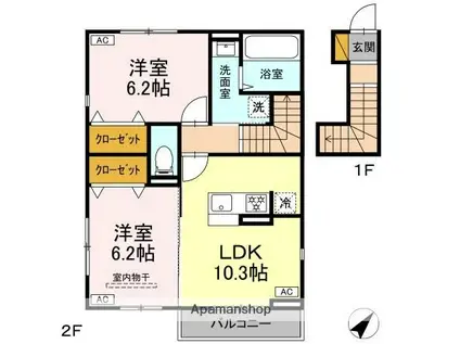 カネトヒル(2LDK/2階)の間取り写真